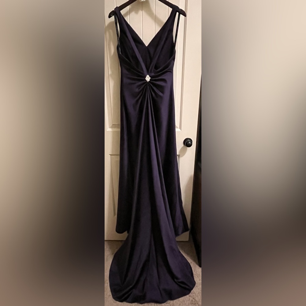 Art Deco Satin Open Back Deep Purple Formal Prom Wedding Bridesmaid - Picture 8 of 13
